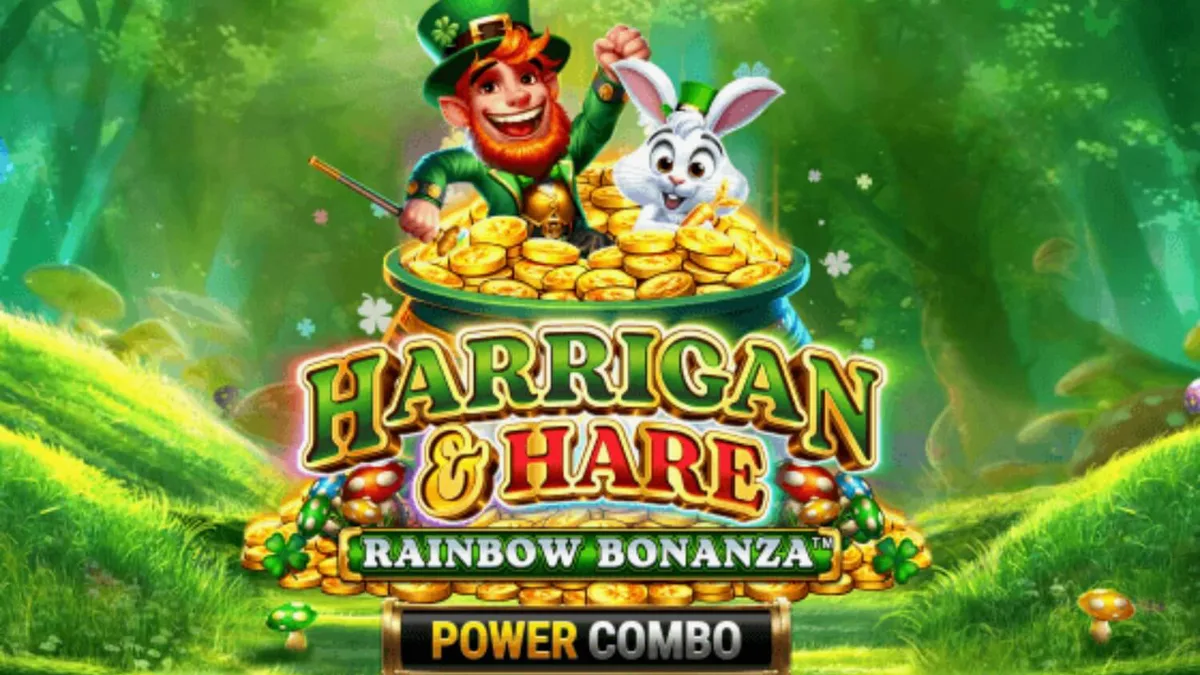 Tampilan visual slot Harrigan & Hare Rainbow Bonanza Power Combo pada layar smartphone